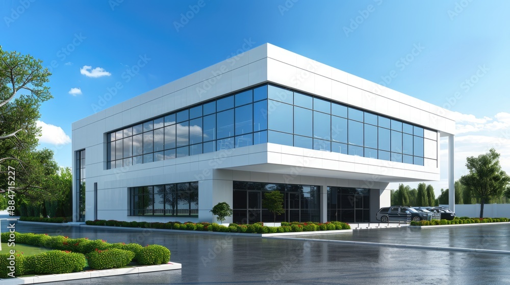 Modern double story suburban office building with a standard appearance Modern double story suburban office building with a standard appearance