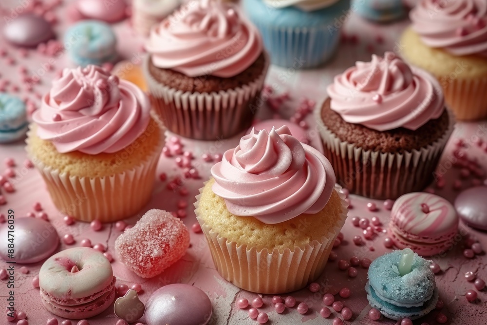 Pink and Blue Delightful Cupcakes with Decorations Pink and Blue Delightful Cupcakes with Decorations