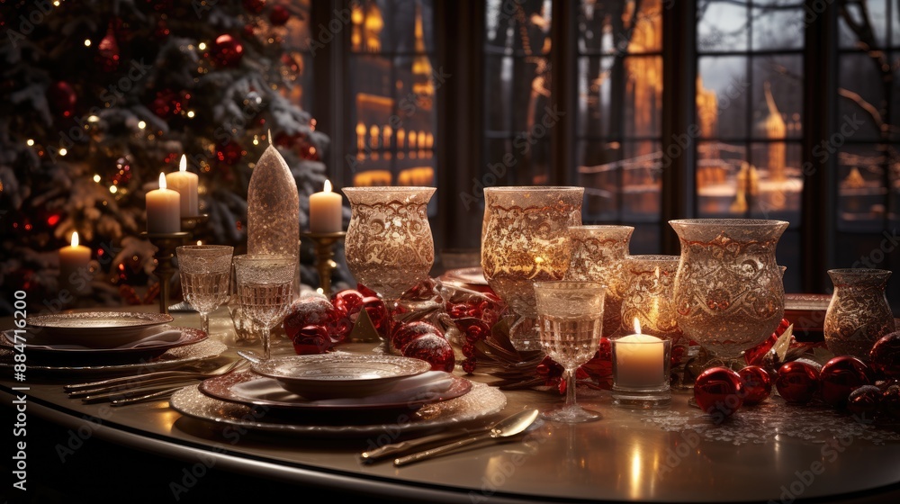 Naklejka premium christmas table setting HD 8K wallpaper Stock Photographic Image 