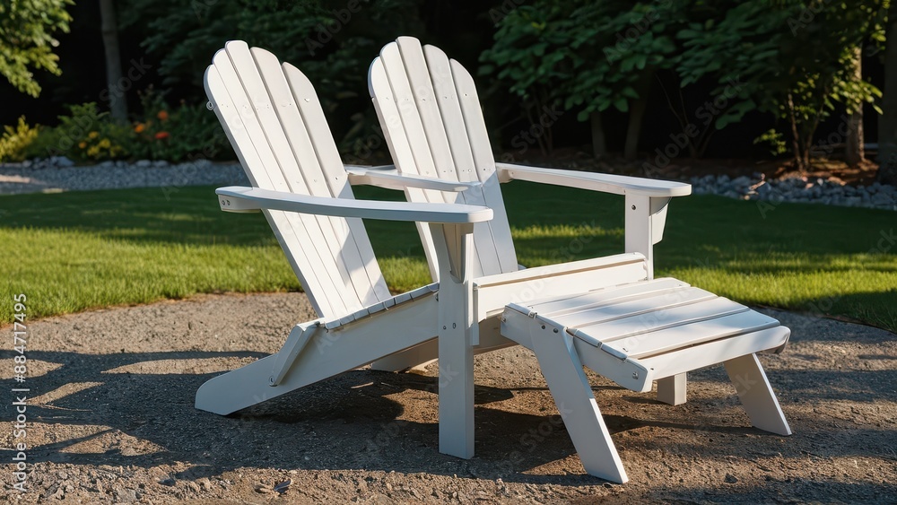 White Adirondack Chairs with Footrest. White Adirondack Chairs with Footrest.