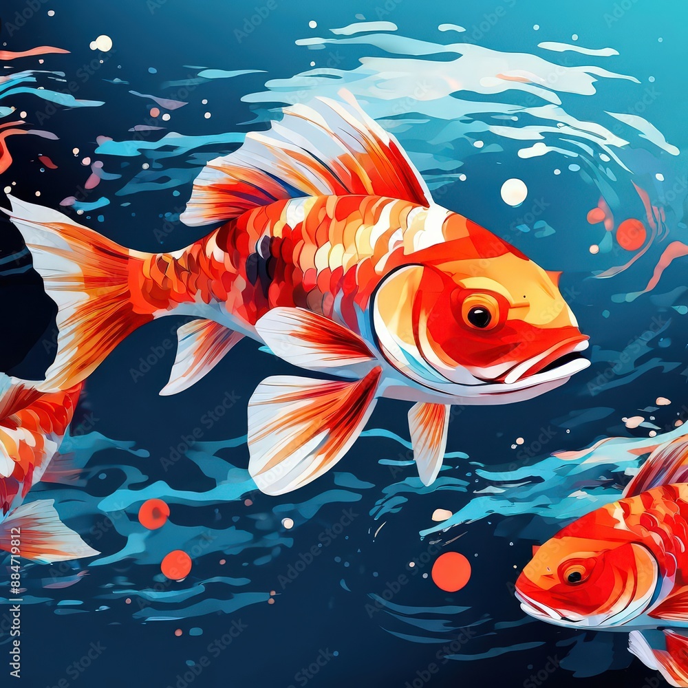 an ai generated image, Koi Carps in the water, cherry blossoms. Japanese fish in the lake an ai generated image, Koi Carps in the water, cherry blossoms. Japanese fish in the lake