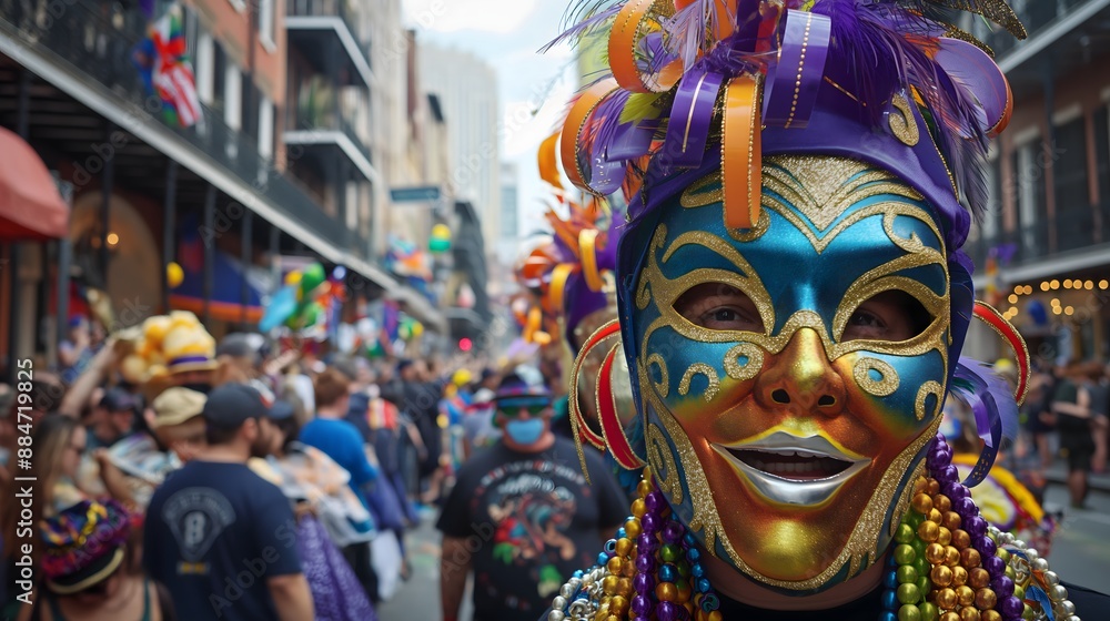 11. An elaborate Mardi Gras parade with masked revelers, colorful beads, and festive floats rolling through the streets 11. An elaborate Mardi Gras parade with masked revelers, colorful beads, and festive floats rolling through the streets