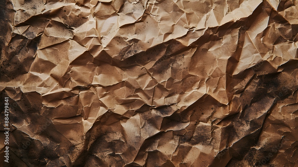 Weathered Recycled Brown Paper Backdrop with Crumpled Textured Details and Warm Earthy Tones
