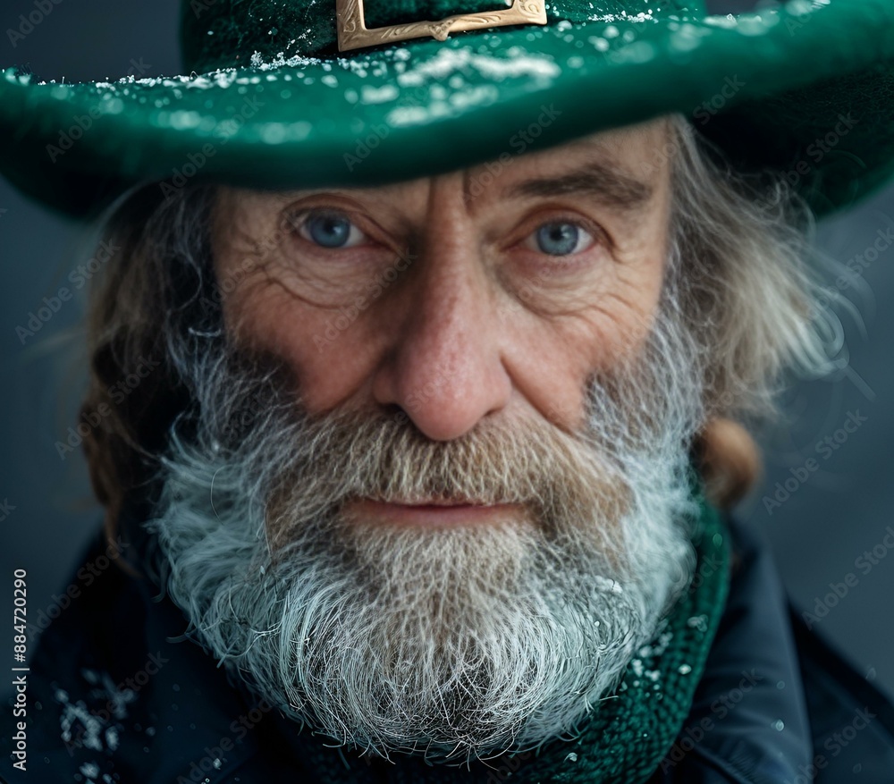 A bearded man in a green hat and hat. A bearded man in a green hat and hat.