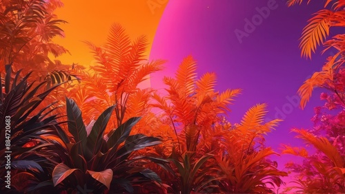 Wallpaper Mural Tropical Leaves Against a Sunset Sky. Torontodigital.ca