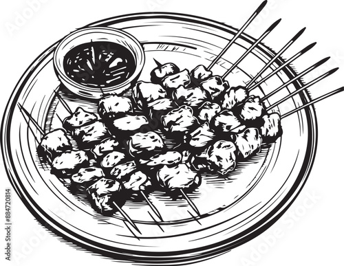 illustration of satay on a plate