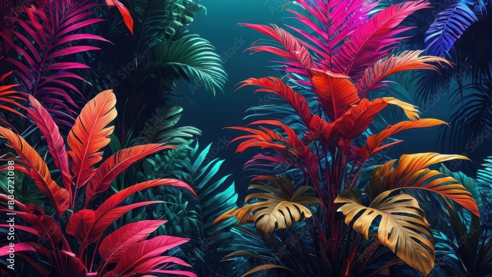 Tropical Jungle Leaves in Vivid Colors. Tropical Jungle Leaves in Vivid Colors.