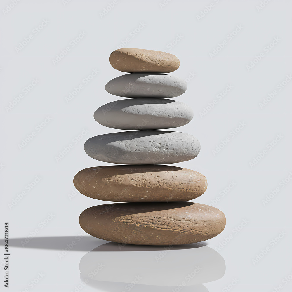 stack of pebbles isolated on white background 