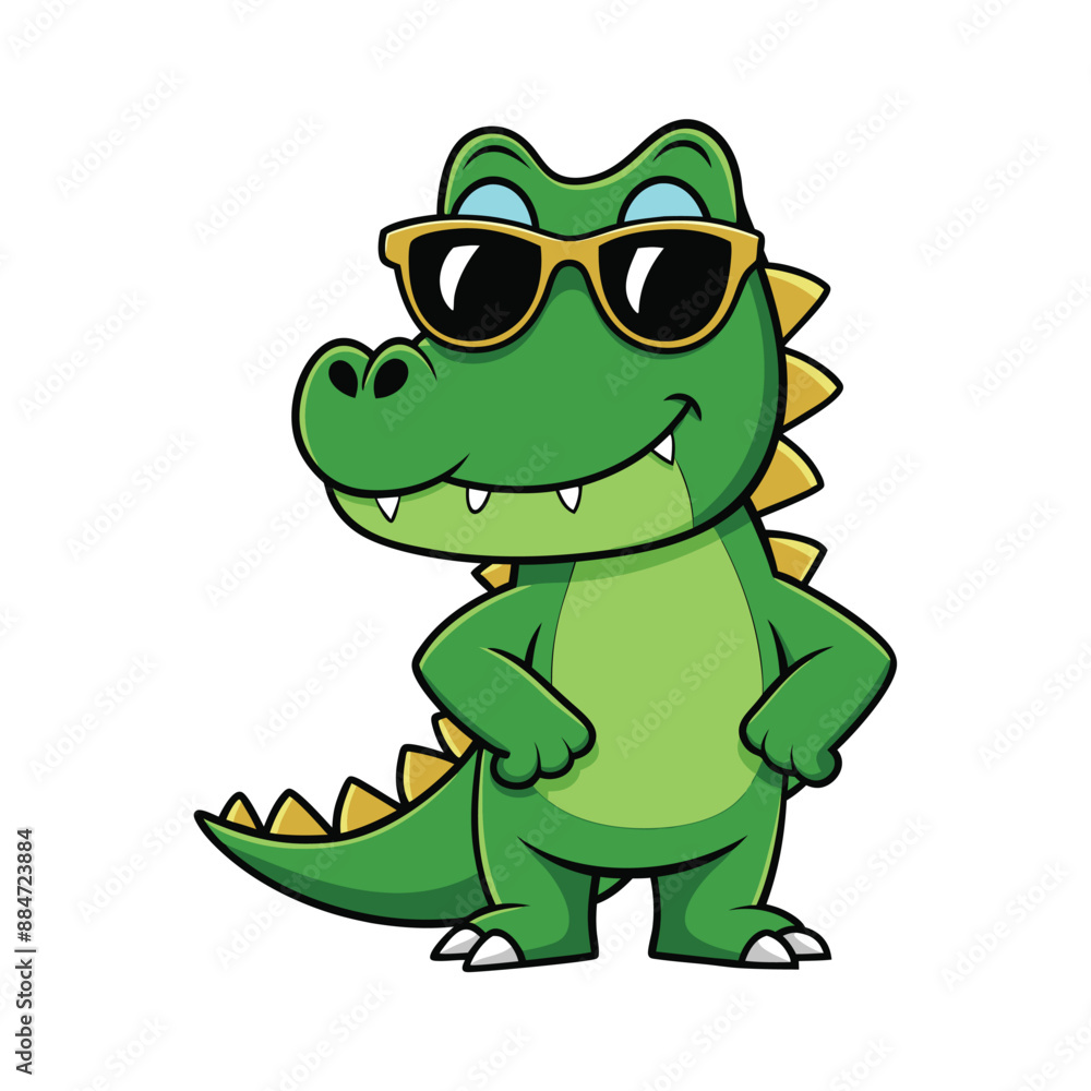 little crocodile using black sunglassess in white background isolated little crocodile using black sunglassess in white background isolated