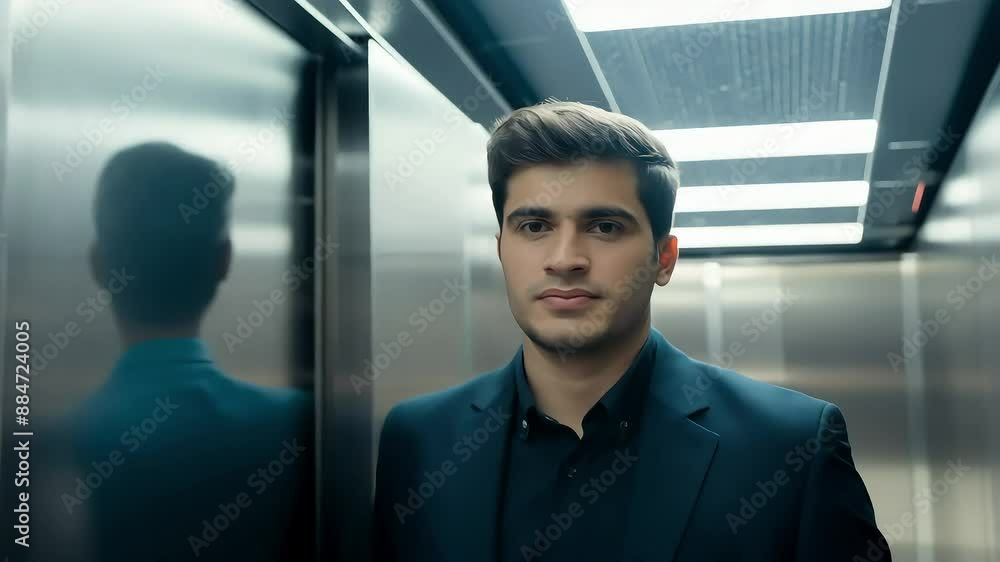 Businessman Standing in Elevator Interior with Ai generated.
Businessman Standing in Elevator Interior with Ai generated.