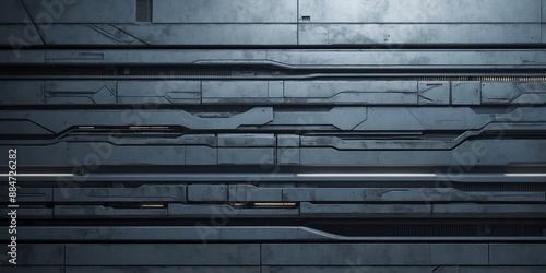 Gray metallic panels with white lines and details