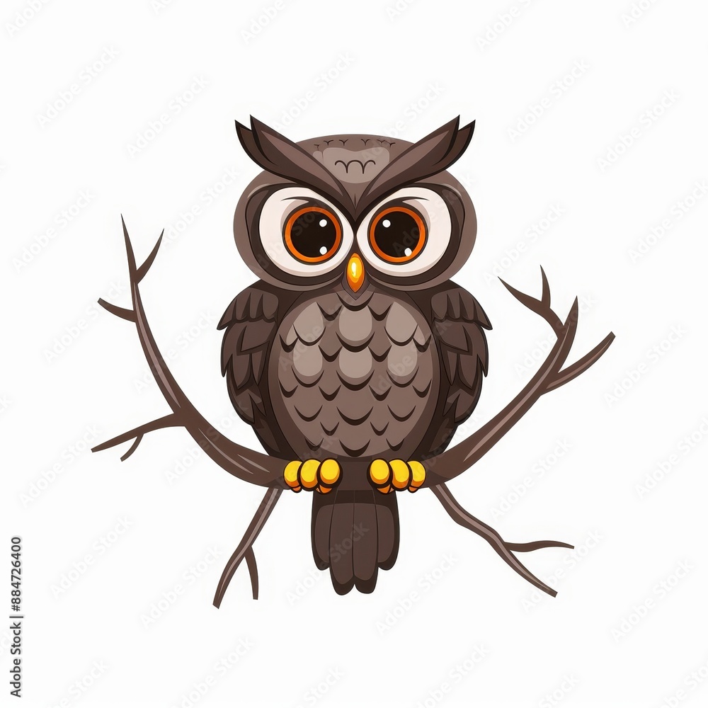 Fototapeta premium A cartoon owl is perched on a branch