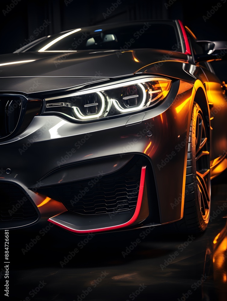 car headlight close-up, neon glow, black background car headlight close-up, neon glow, black background
