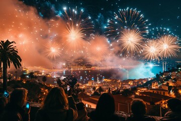 Crowd of people celebrating New Year eve