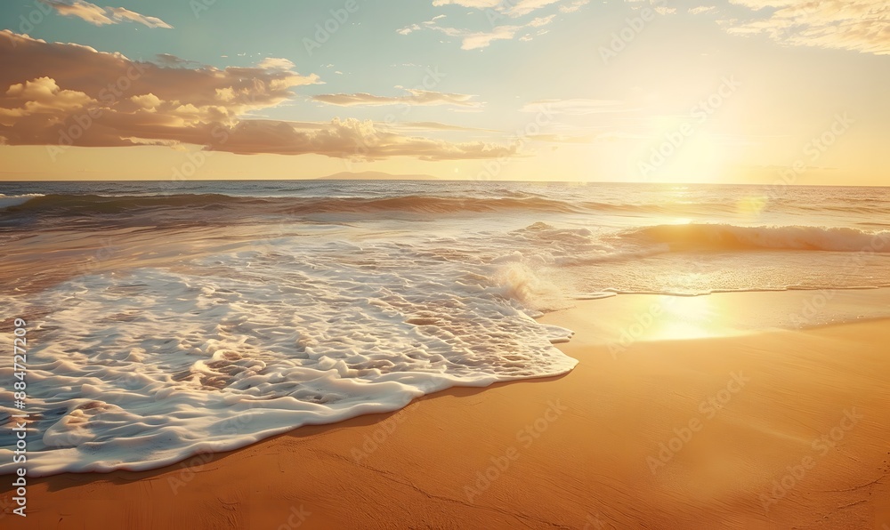A secluded beach with beautiful golden waves, Generative AI A secluded beach with beautiful golden waves, Generative AI