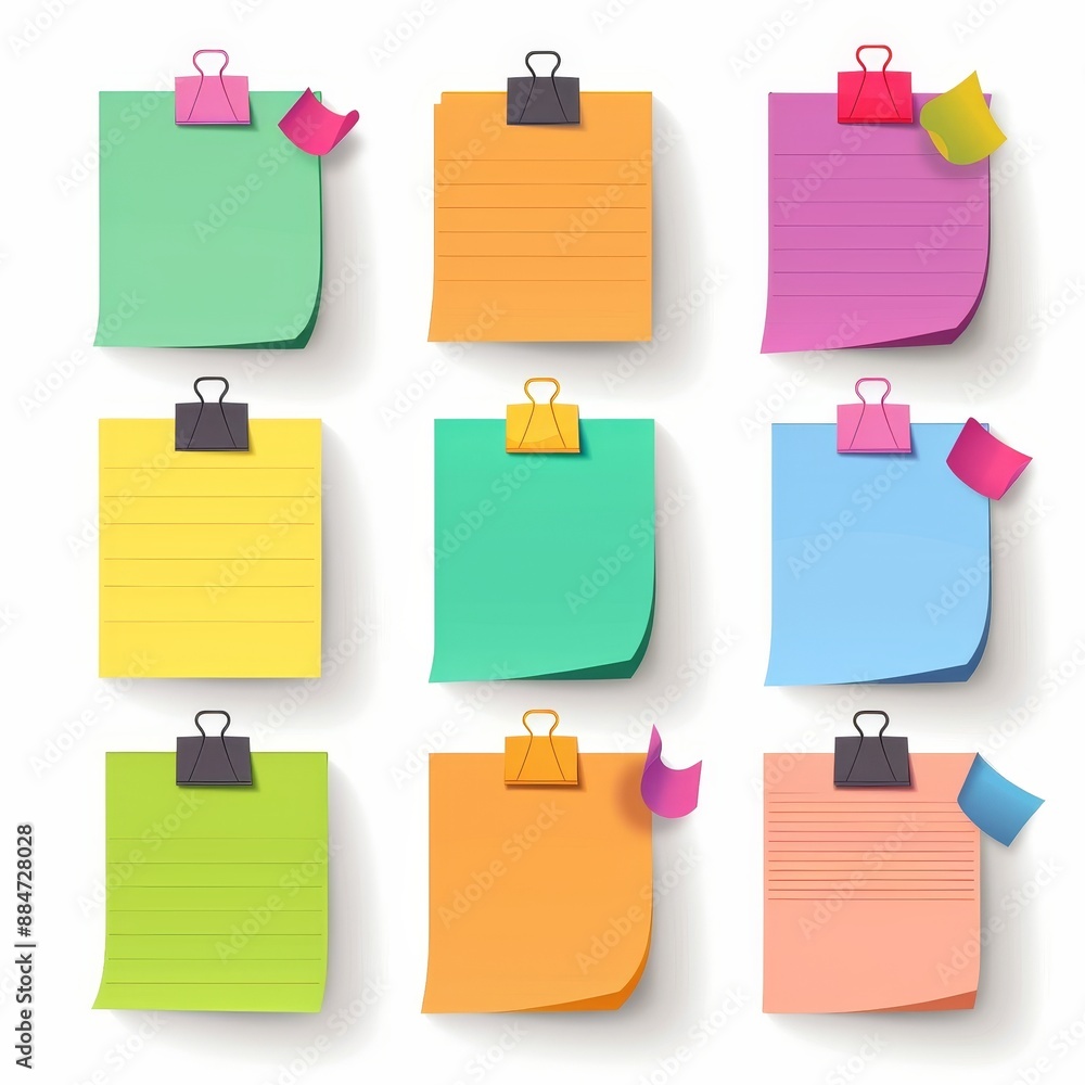 A set of colorful sticky notes with different colors and sizes A set of colorful sticky notes with different colors and sizes