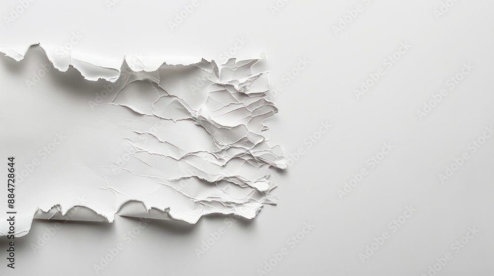 Obraz premium Tranquil Minimalist Composition of Torn White Paper on White Background, Generative Ai