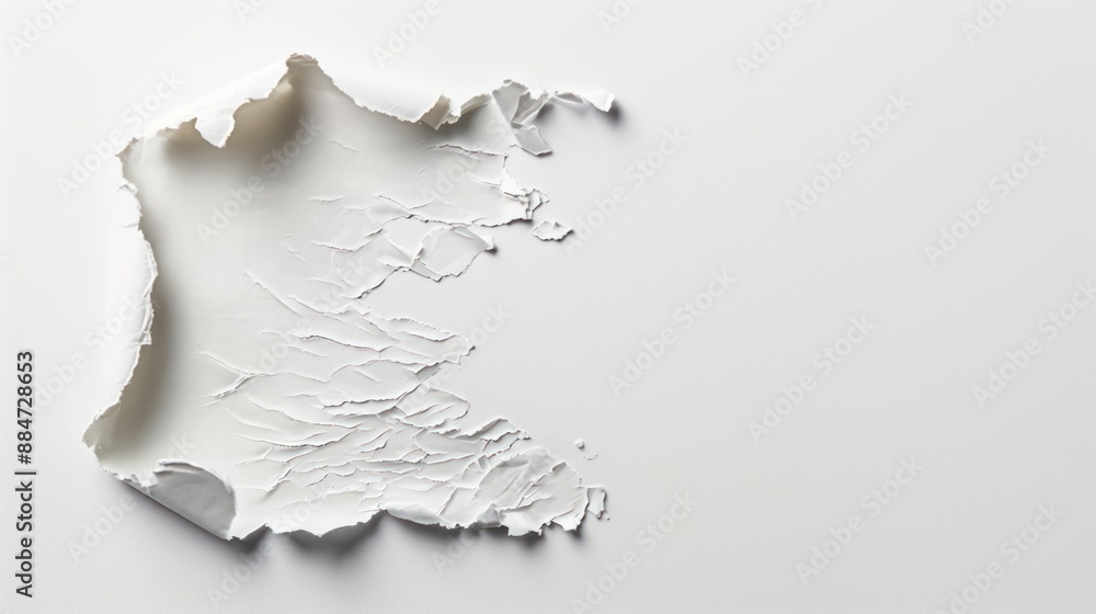 Minimalist White Paper Design with Torn Edges Against Clean Background, Generative Ai