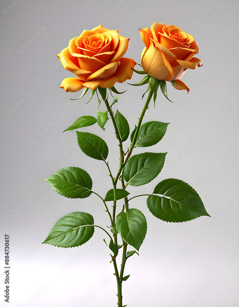 Obraz premium Cute Cartoon Orange Freedom Rose Flower Character 3D Rendered on white background.