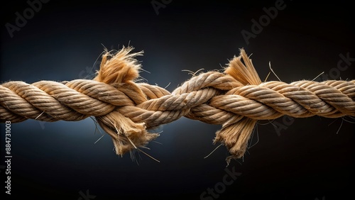 Taut rope stretches between two opposing sides, fibers straining, knots bulging, as if invisible forces engage in intense, silent tug-of-war struggle.