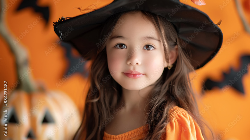 ハロウィーンの仮装衣装を着た日本人の少女 ハロウィーンの仮装衣装を着た日本人の少女