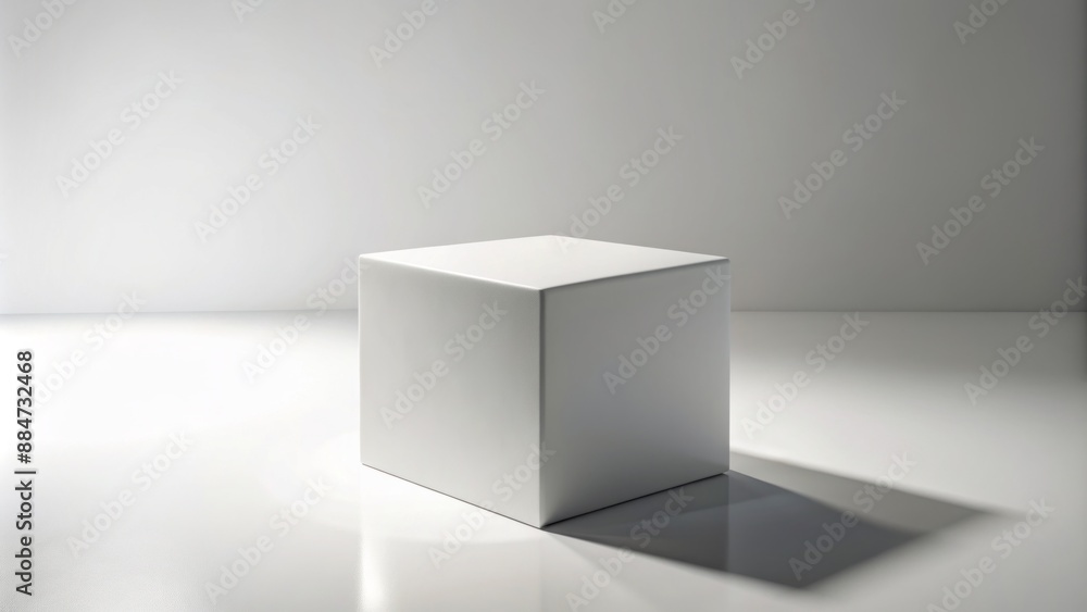 Sleek white cube on a pedestal isolated on a pure white background with subtle shadows and a sense of modernity. Sleek white cube on a pedestal isolated on a pure white background with subtle shadows and a sense of modernity.