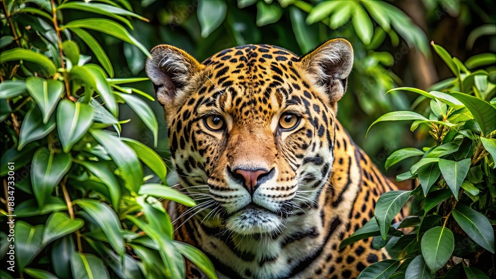 Stalking jaguar hiding in the dense foliage , jaguar, wildlife, predator, animal, feline, stealth, camouflage, jungle Stalking jaguar hiding in the dense foliage , jaguar, wildlife, predator, animal, feline, stealth, camouflage, jungle