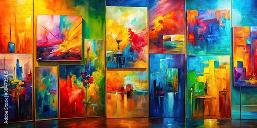 Abstract expressionist paintings with bold strokes and vibrant colors conveying emotions and movement , abstract