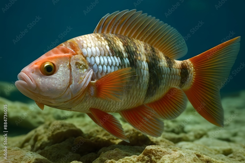 Fototapeta premium Closeup fish tilapia swimming in river water
