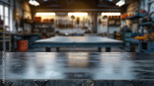 Wallpaper Mural A metal blank tabletop with blurred automotive tools and parts in the background suitable for promoting automotive products Torontodigital.ca