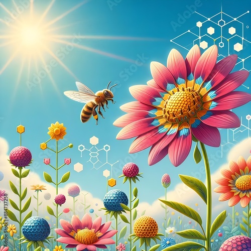 bee and flowers