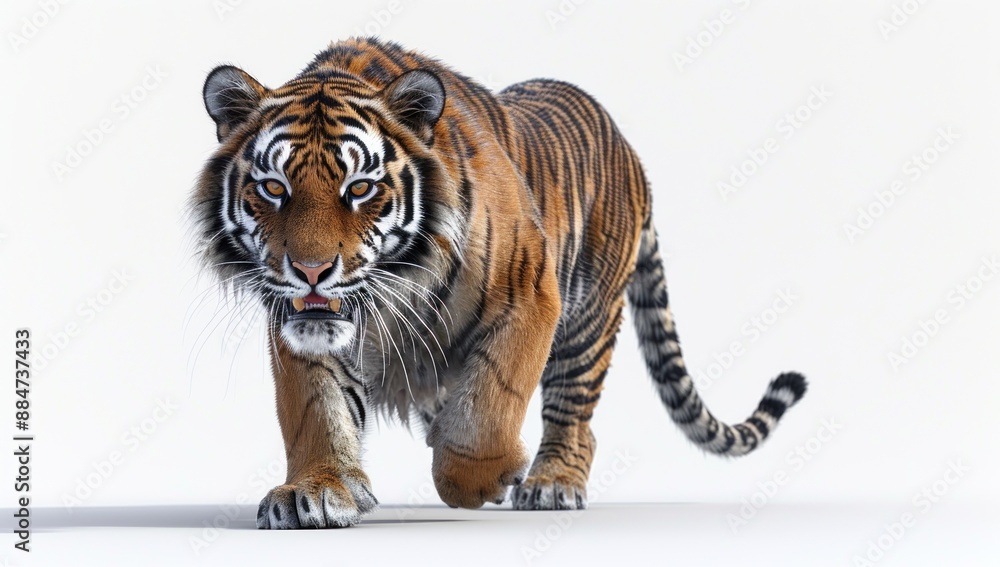 Obraz premium Majestic Tiger Walking on White Background