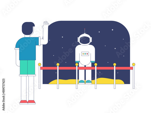 Young visitors looking at the art museum. Museum vector illustration