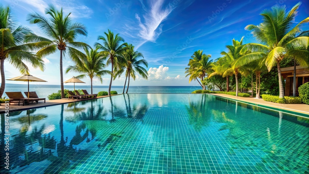 Luxurious pool at a resort with crystal clear water and tropical landscape, resort, pool, luxury, relaxation, vacation Luxurious pool at a resort with crystal clear water and tropical landscape, resort, pool, luxury, relaxation, vacation