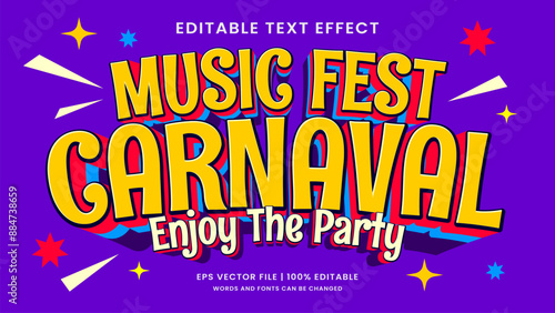 Music Fest 90s Carnaval text effect. Retro vintage editable text effect style