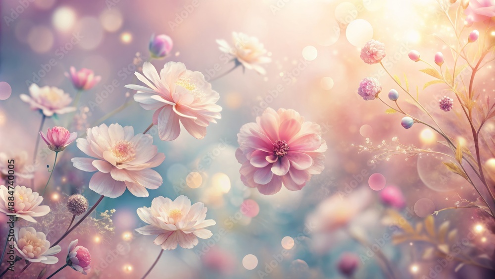 Softly lit, serene, abstract background with blurred flowers, pastel colors, and subtle texture, evoking a sense of gentle femininity. Softly lit, serene, abstract background with blurred flowers, pastel colors, and subtle texture, evoking a sense of gentle femininity.