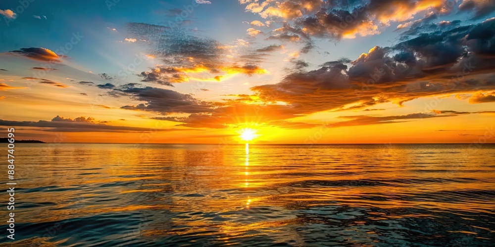 Vibrant sunset casting a warm glow over the calm sea , sea, ocean, sunset, dusk, colorful, vibrant, beautiful, tranquil, serene Vibrant sunset casting a warm glow over the calm sea , sea, ocean, sunset, dusk, colorful, vibrant, beautiful, tranquil, serene
