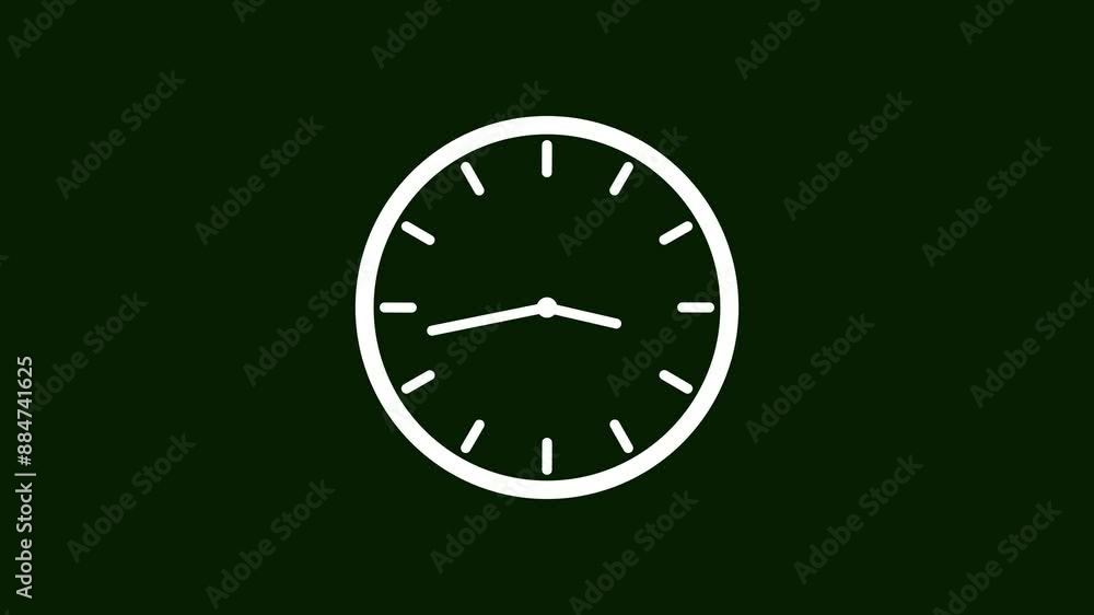 clock icon white color animation. on dark green background 24 hour fast digital clock. clock icon white color animation. on dark green background 24 hour fast digital clock.