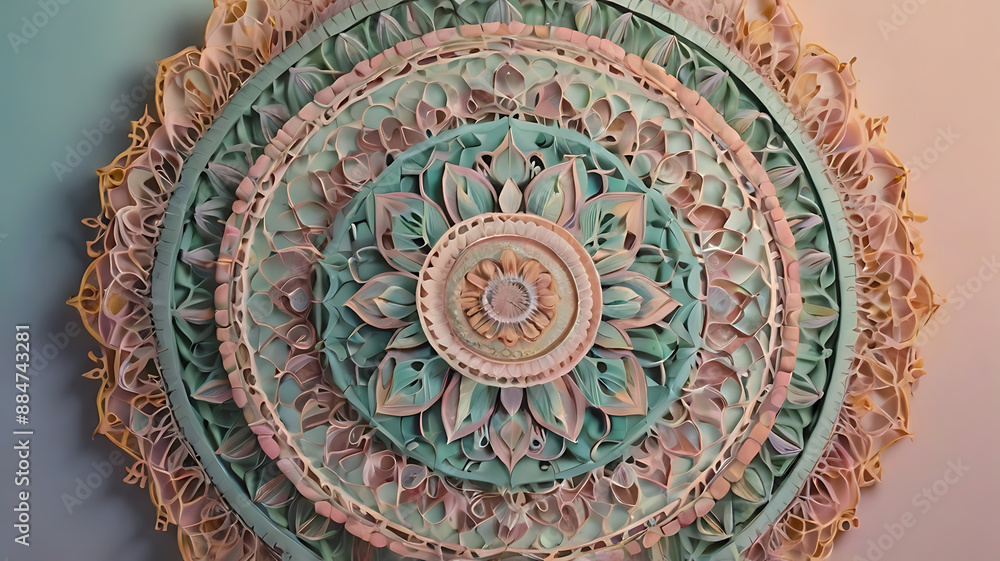 An intricate mandala pattern in soothing pastel tones, symbolising balance and mindfulness with copy space An intricate mandala pattern in soothing pastel tones, symbolising balance and mindfulness with copy space