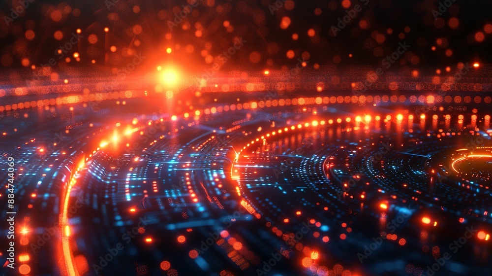 Obraz premium Futuristic Digital Tech Rings Against Dark Backdrop: 3D Data Visualization