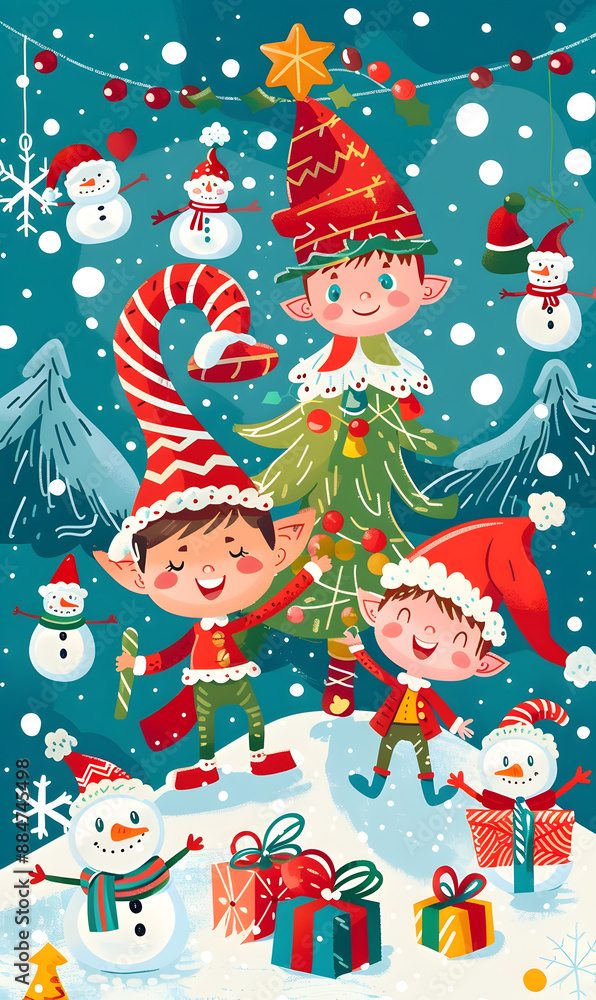 2D illustrated New Year card in a cute graphic style 2D illustrated New Year card in a cute graphic style