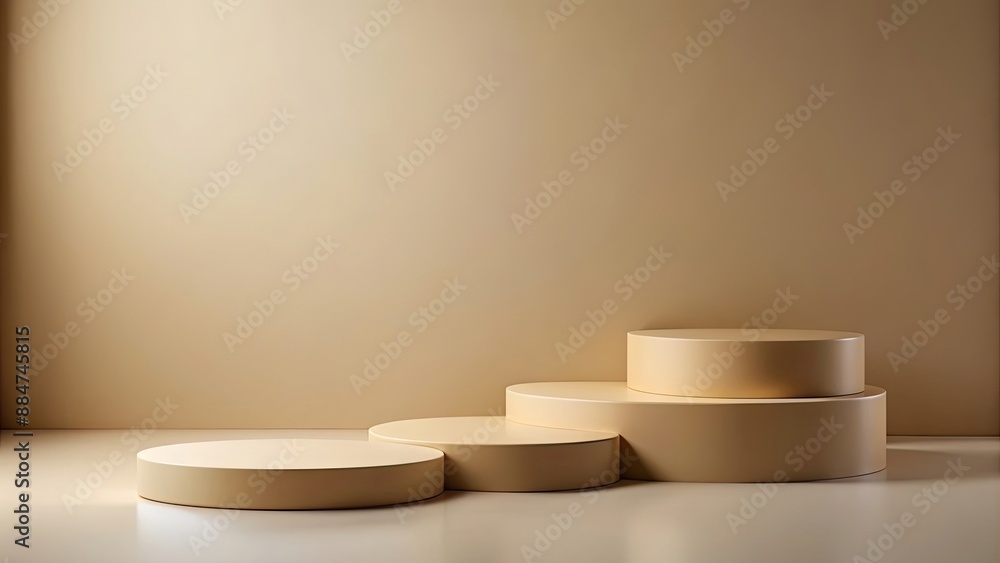 Minimalist beige toned podiums for product presentation on empty background, e-commerce Minimalist beige toned podiums for product presentation on empty background, e-commerce