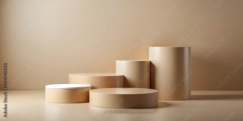 Minimalist beige podiums for product presentation , e-commerce, advertising, display, showcase, elegance, minimalist, round Minimalist beige podiums for product presentation , e-commerce, advertising, display, showcase, elegance, minimalist, round