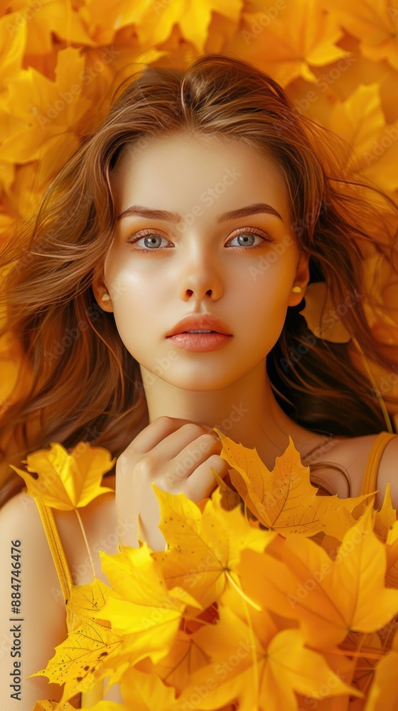 Autumn Portrait of a Young Woman with Yellow Leaves Autumn Portrait of a Young Woman with Yellow Leaves