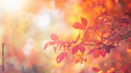 Vibrant red and orange autumn leaves with a soft bokeh background, capturing the essence of fall's warm colors and atmosphere. © tashechka