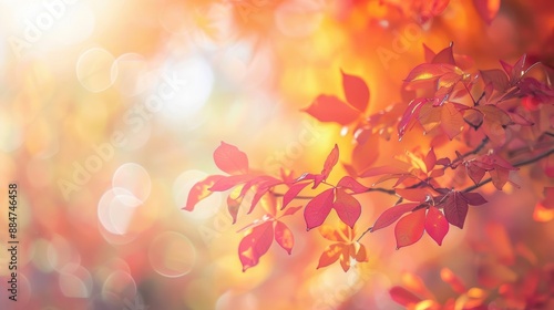 Vibrant red and orange autumn leaves with a soft bokeh background, capturing the essence of fall's warm colors and atmosphere.