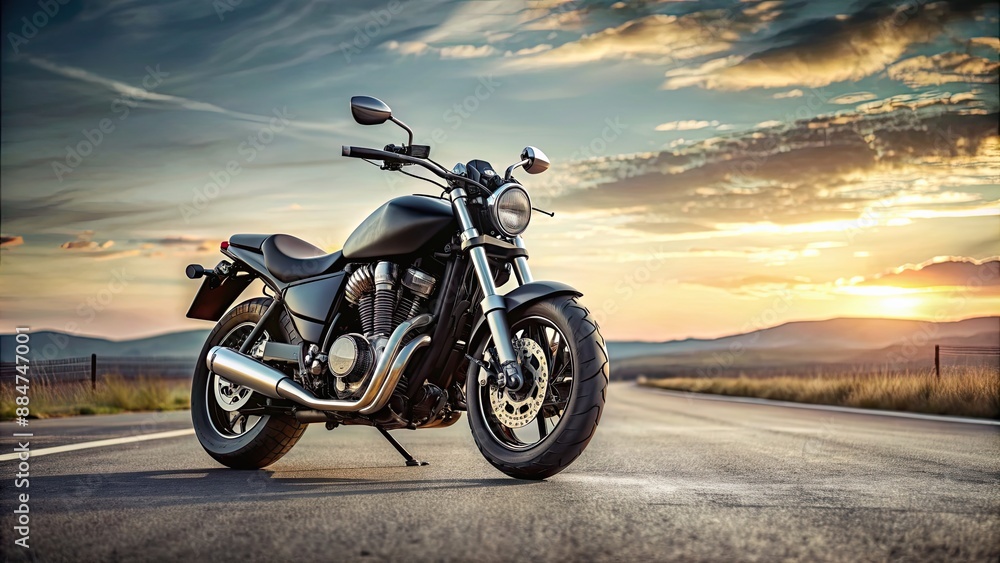 Sleek black motorcycle parked on an empty road, bike, ride, engine, speed, transportation, motorbike, street, vehicle, power Sleek black motorcycle parked on an empty road, bike, ride, engine, speed, transportation, motorbike, street, vehicle, power