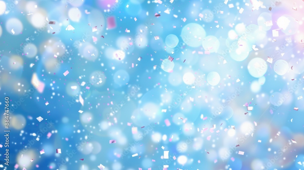 A festive background with blue and white confetti falling, creating a celebratory and cheerful atmosphere with a soft bokeh effect. A festive background with blue and white confetti falling, creating a celebratory and cheerful atmosphere with a soft bokeh effect.