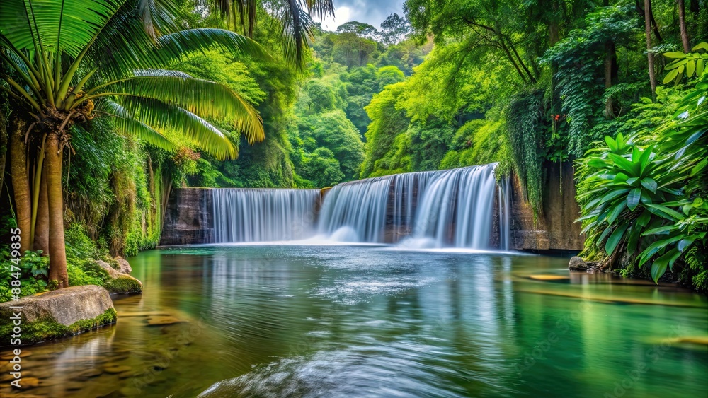 Serene water flow under jungle dam with lush tropical foliage , serene, water, flow, small, jungle dam, canopy, lush, tropical Serene water flow under jungle dam with lush tropical foliage , serene, water, flow, small, jungle dam, canopy, lush, tropical