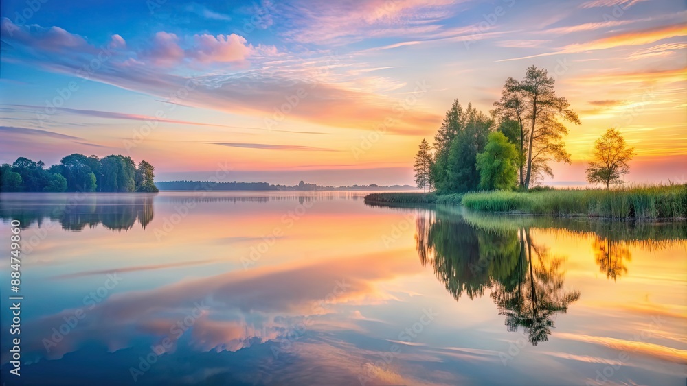 Tranquil landscape at sunrise with soft pastel colors reflecting on calm water, serenity, dawn, tranquil, sunrise, peaceful Tranquil landscape at sunrise with soft pastel colors reflecting on calm water, serenity, dawn, tranquil, sunrise, peaceful